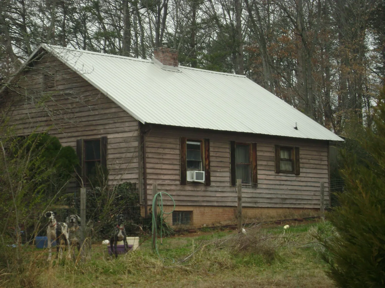 White metal roof on an old wood sided farmhouse, from a Asphalt Shingle Roof Repair job in Pleasant Grove